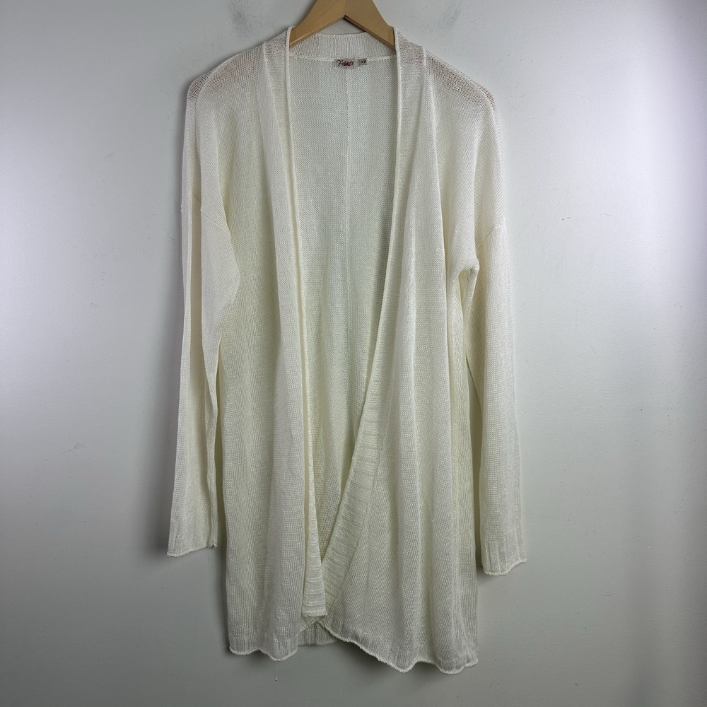 Faherty Womens Linen Cardigan Lightweight Knit Open Front Sweater Ivory Medium